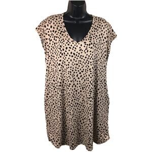 Vanilla Bay Tunic Dress Animal‎ Print V-Neck Spots Tan Black Pockets Women's L